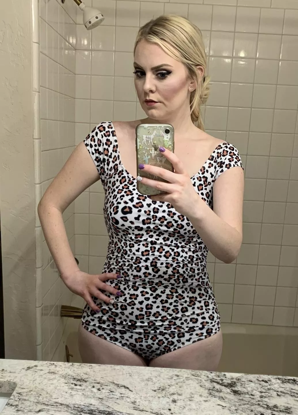 My Petite Pale Blonde Wife In Her New One Piece Shes 28 And A Mom Of