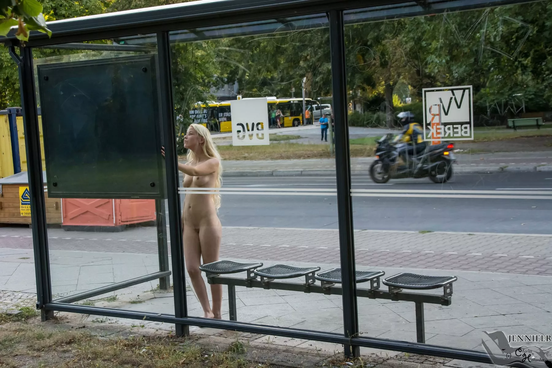 Jennifer Reads The Timetable At The Bus Stop Nude In Berlin Nudes