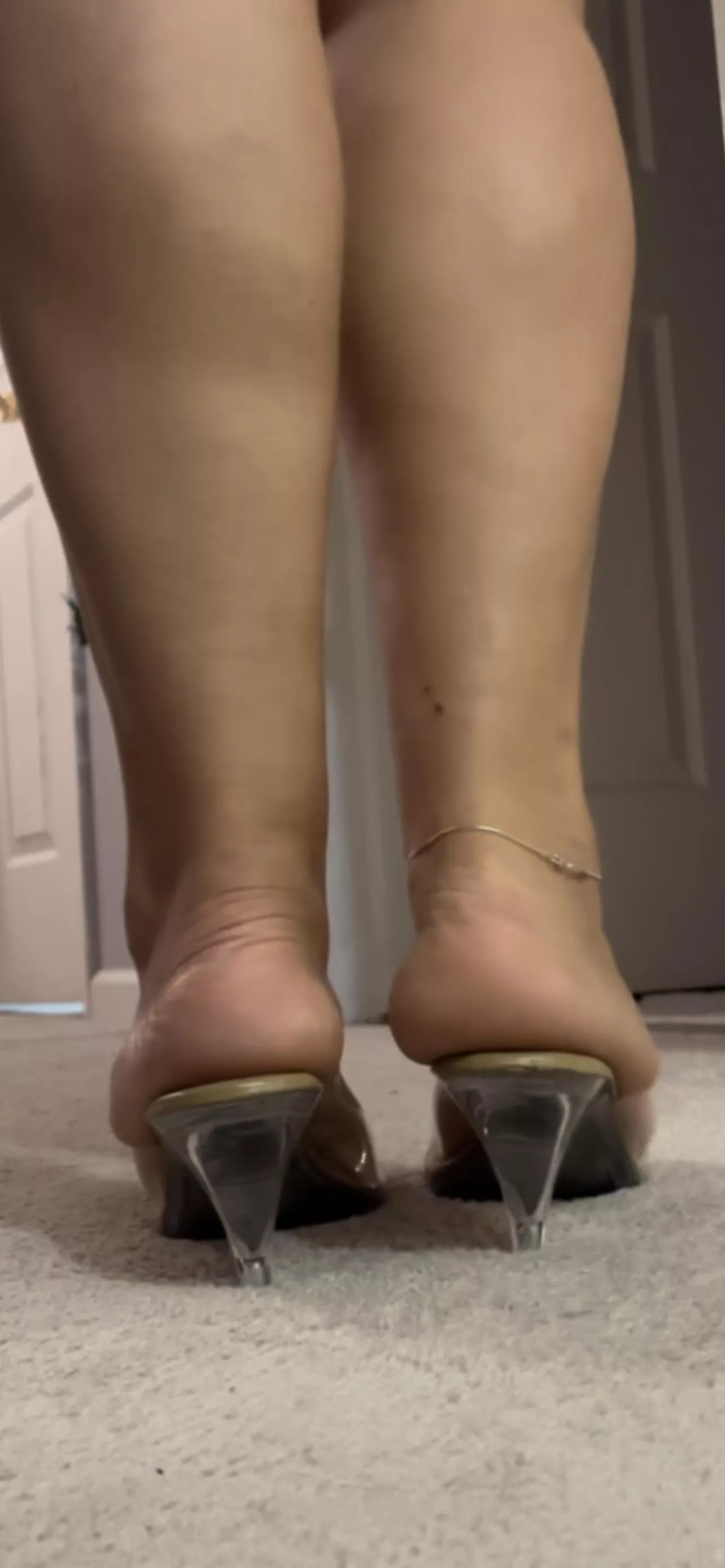 My Gf S Massive Feet And Heels Spilling Over Her Nude Clear Heels Try