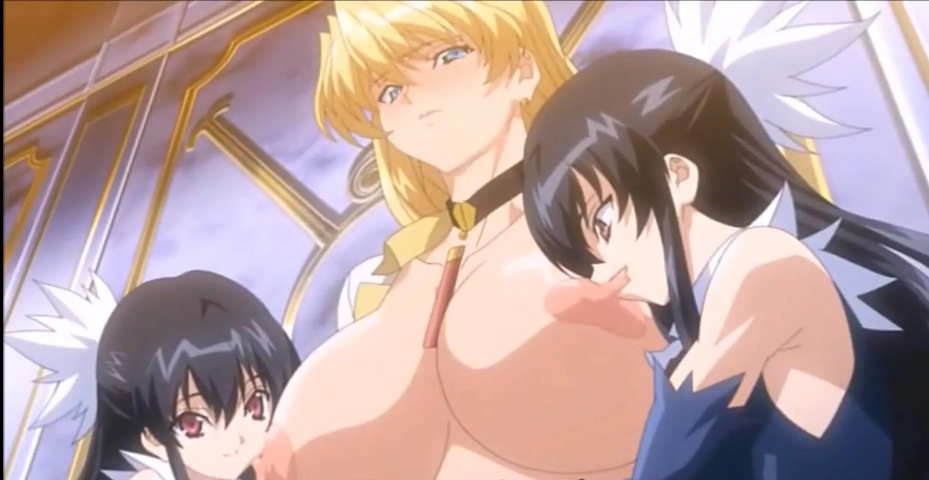 LF Color Source: 3girls, blonde hair, black hair, big breats, licking nipples