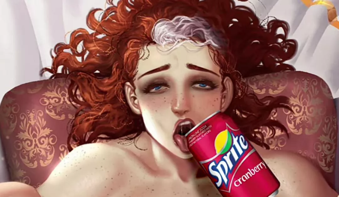 LF color source: red hair, 1girl, blue eyes, white-streak, laying on bed