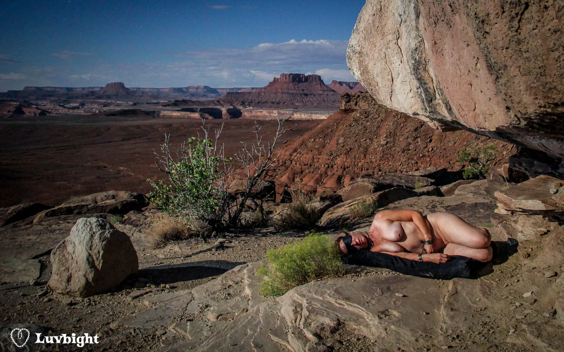 Dee Luvbight Forced To Sleep Naked Manacled And Blindfolded On The Rocks Under The Stars At