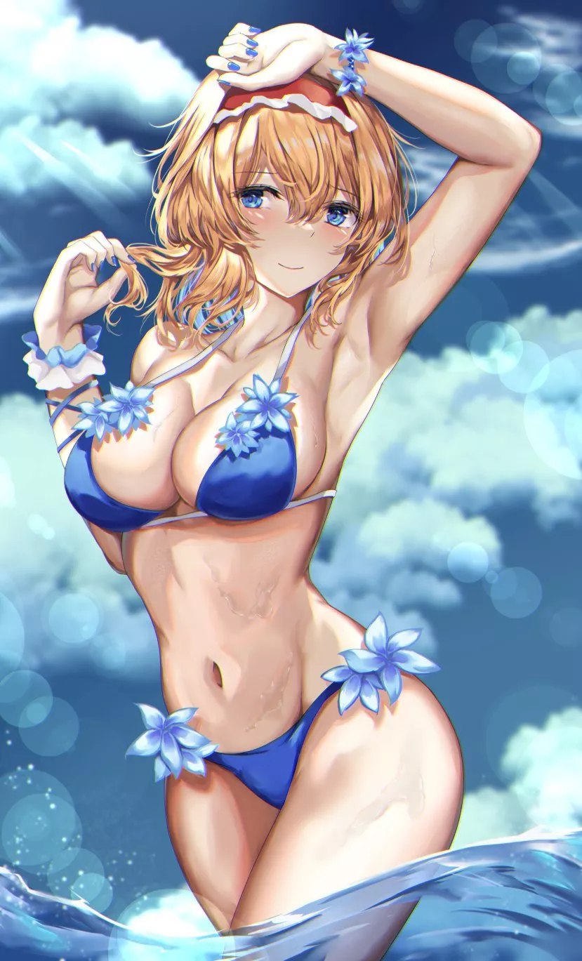 Alice Margatroid Got Embarrassed After Her Boyfriend Saw Her Skimpy Blue Bikini Touhou