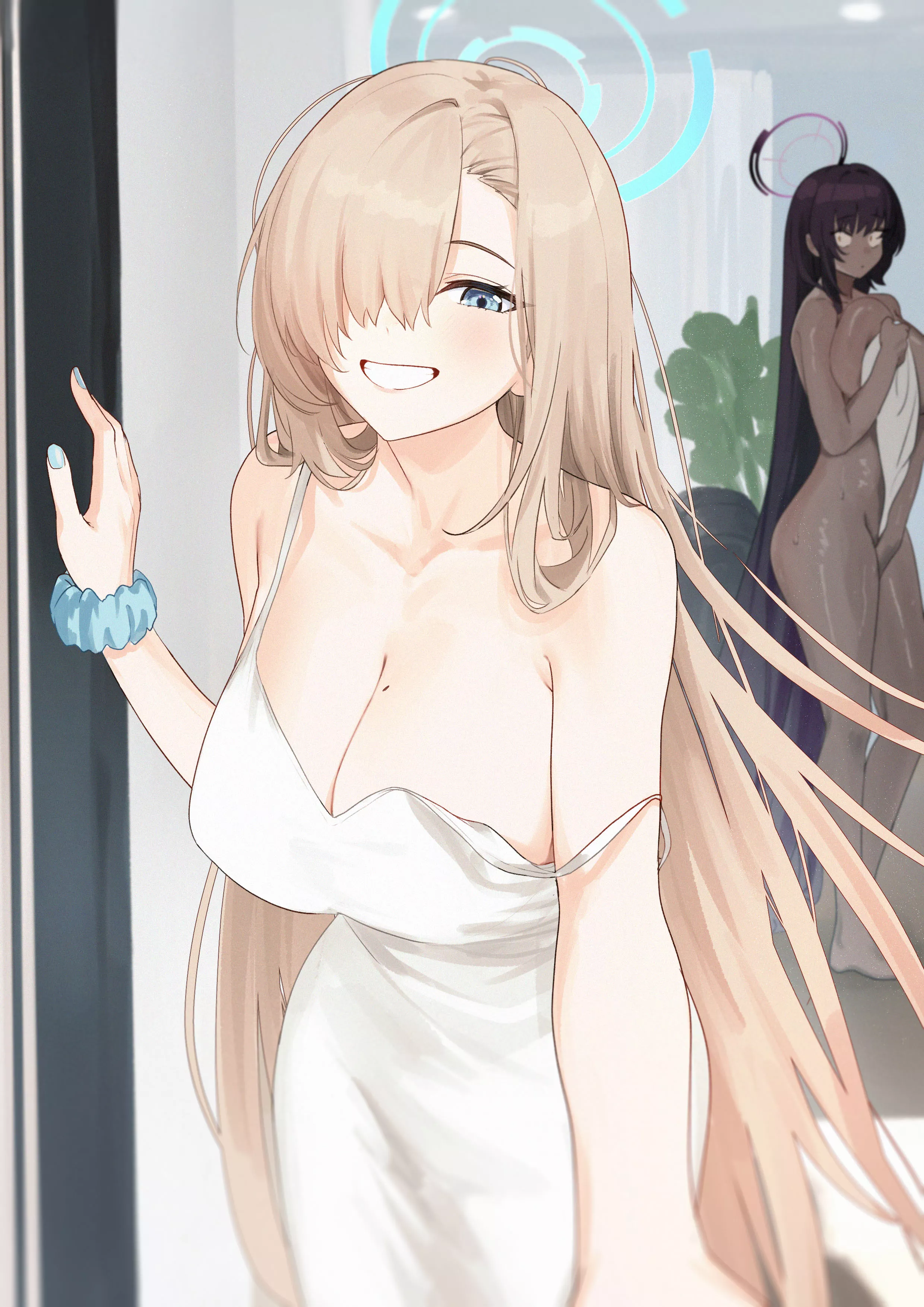 Asuna answering the door